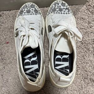 Zara Women's White Sneakers with Crystal Details